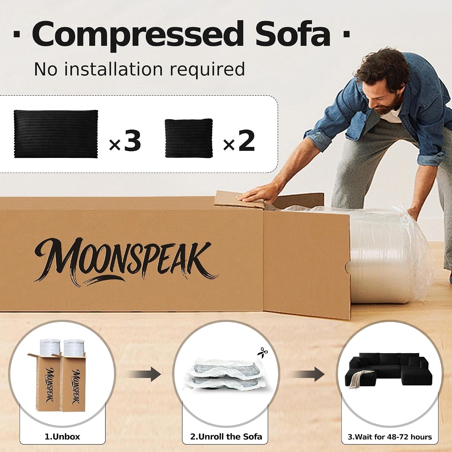 108" Boneless Sectional Cloud Couch for Living Room