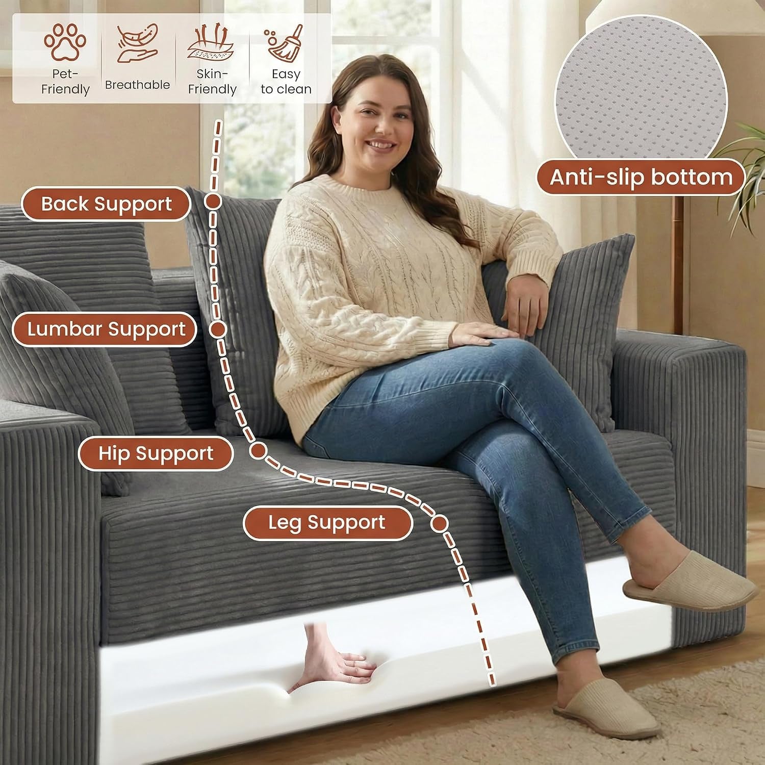 58" Boneless Couch, 5-In-1 Boneless Loveseat Sleeper Sofa Bed, Mini Convertible Pull Out Corduroy Futon Couch with Side Pockets & Handle, Folding Floor Sofa Bed with 4 Pillows for Small Space