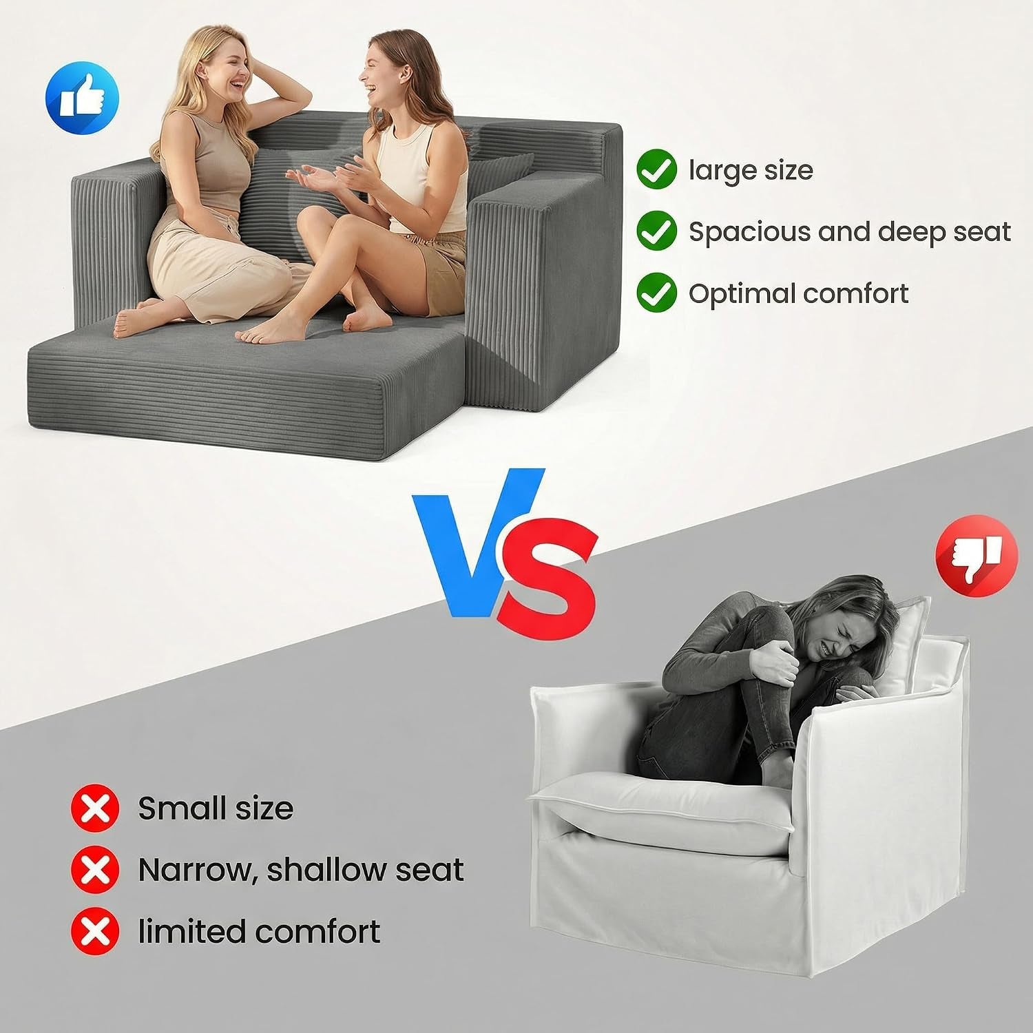 58" Boneless Couch, 5-In-1 Boneless Loveseat Sleeper Sofa Bed, Mini Convertible Pull Out Corduroy Futon Couch with Side Pockets & Handle, Folding Floor Sofa Bed with 4 Pillows for Small Space