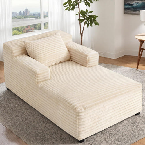 45" Mini Boneless Chaise Lounge, Corduroy Sofa Bed, Beige