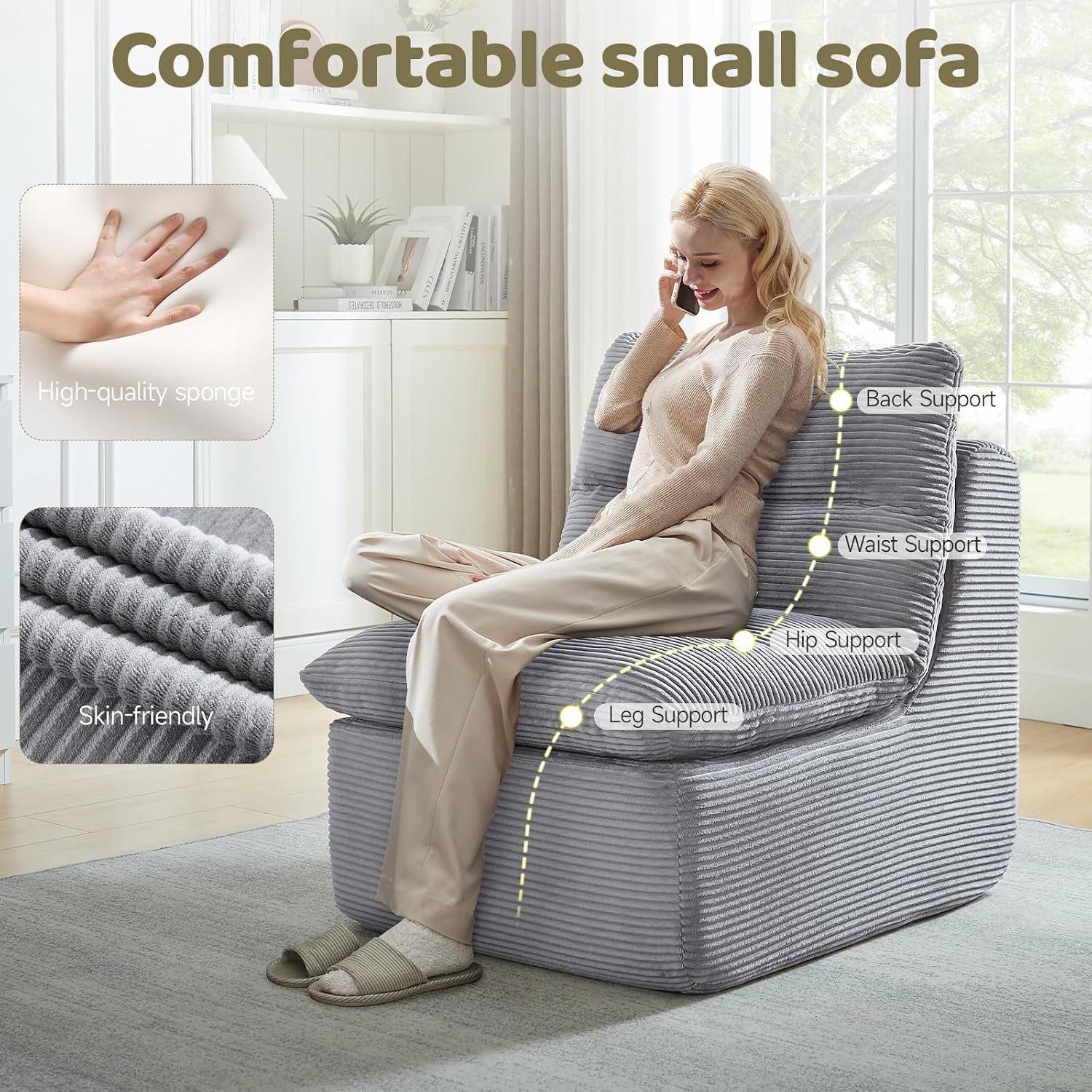 Boneless Couch Small Sofa-Gray