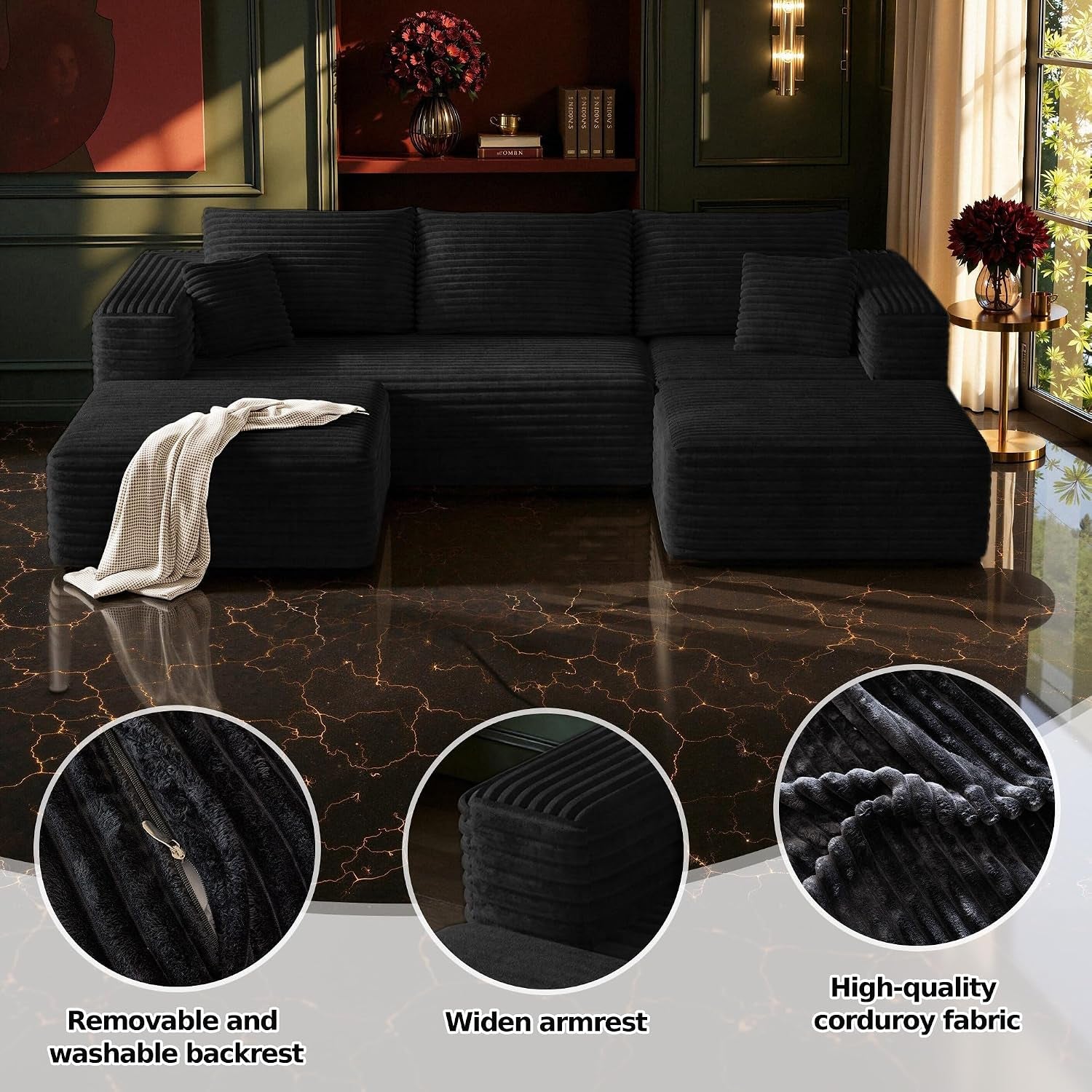 108" Boneless Sectional Cloud Couch for Living Room
