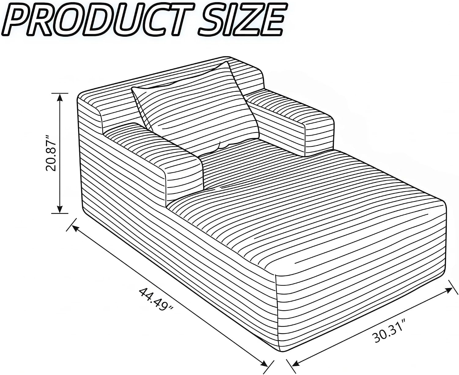 45" Mini Boneless Chaise Lounge, Corduroy Sofa Bed, Beige