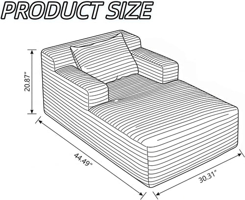 45" Mini Boneless Chaise Lounge, Corduroy Sofa Bed, Beige