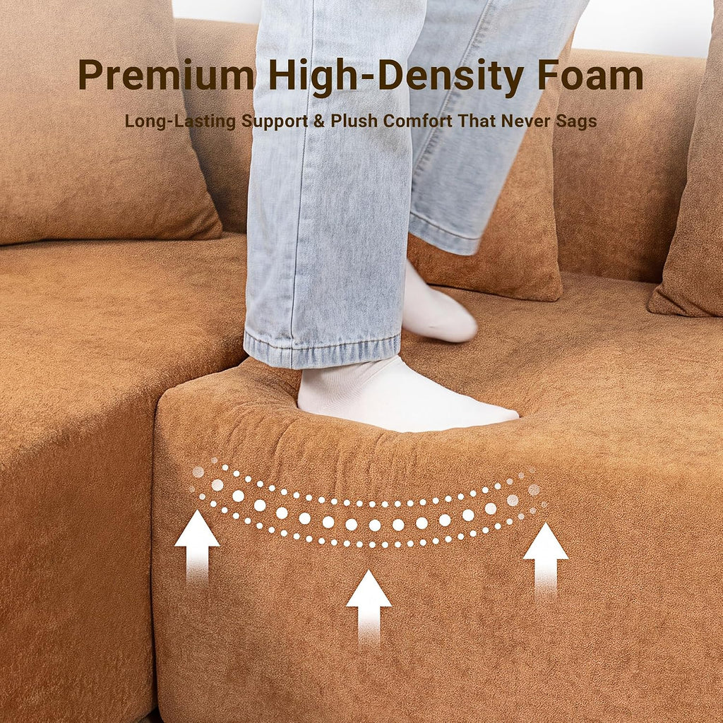 106" Cloud Boneless Couch, L-Shaped Sectional Sofa, Brown