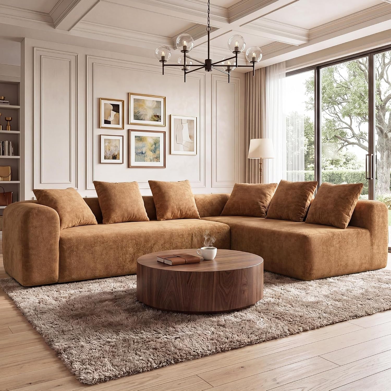 106" Cloud Boneless Couch, L-Shaped Sectional Sofa, Brown