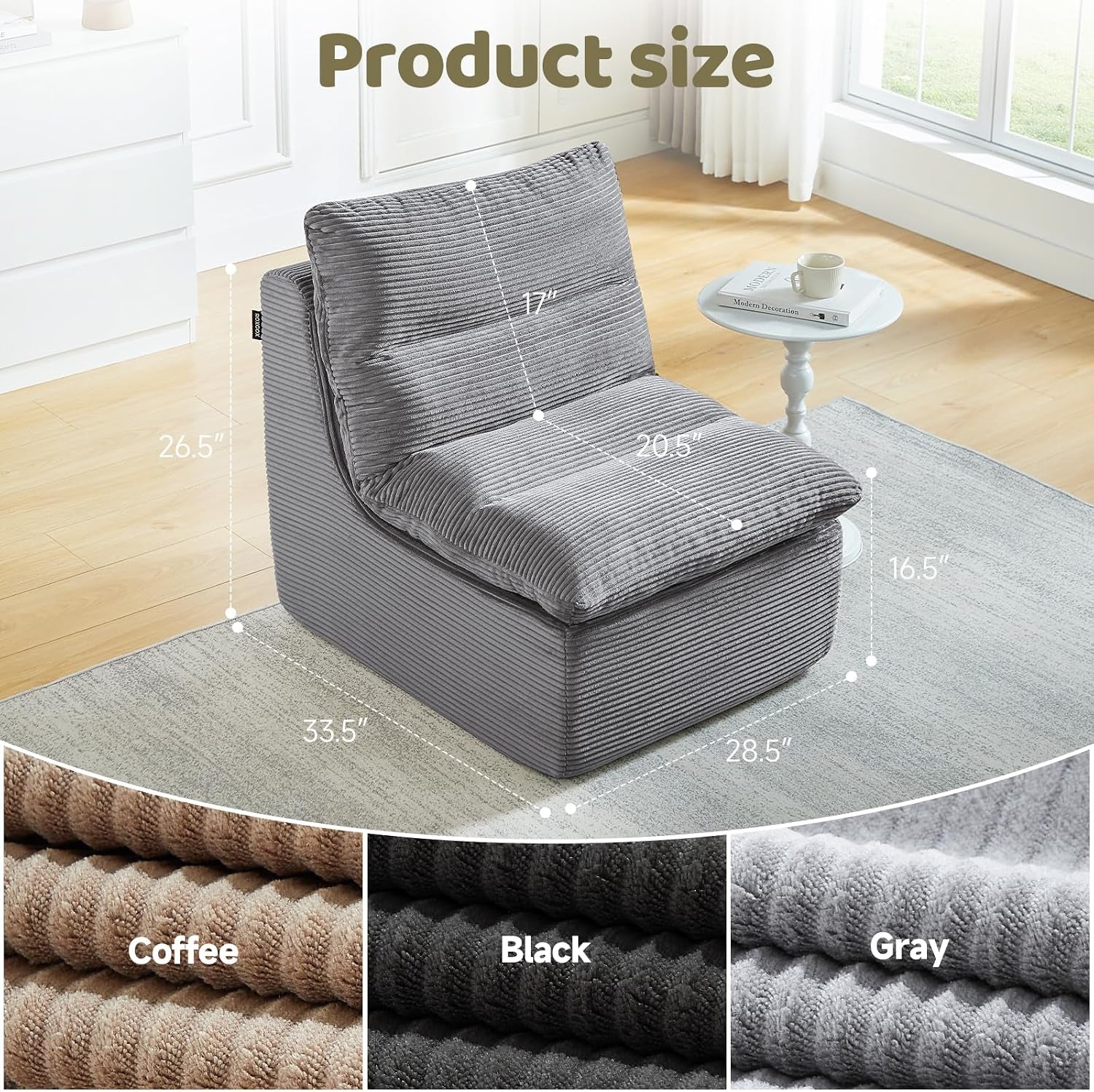 Boneless Couch Small Sofa-Gray