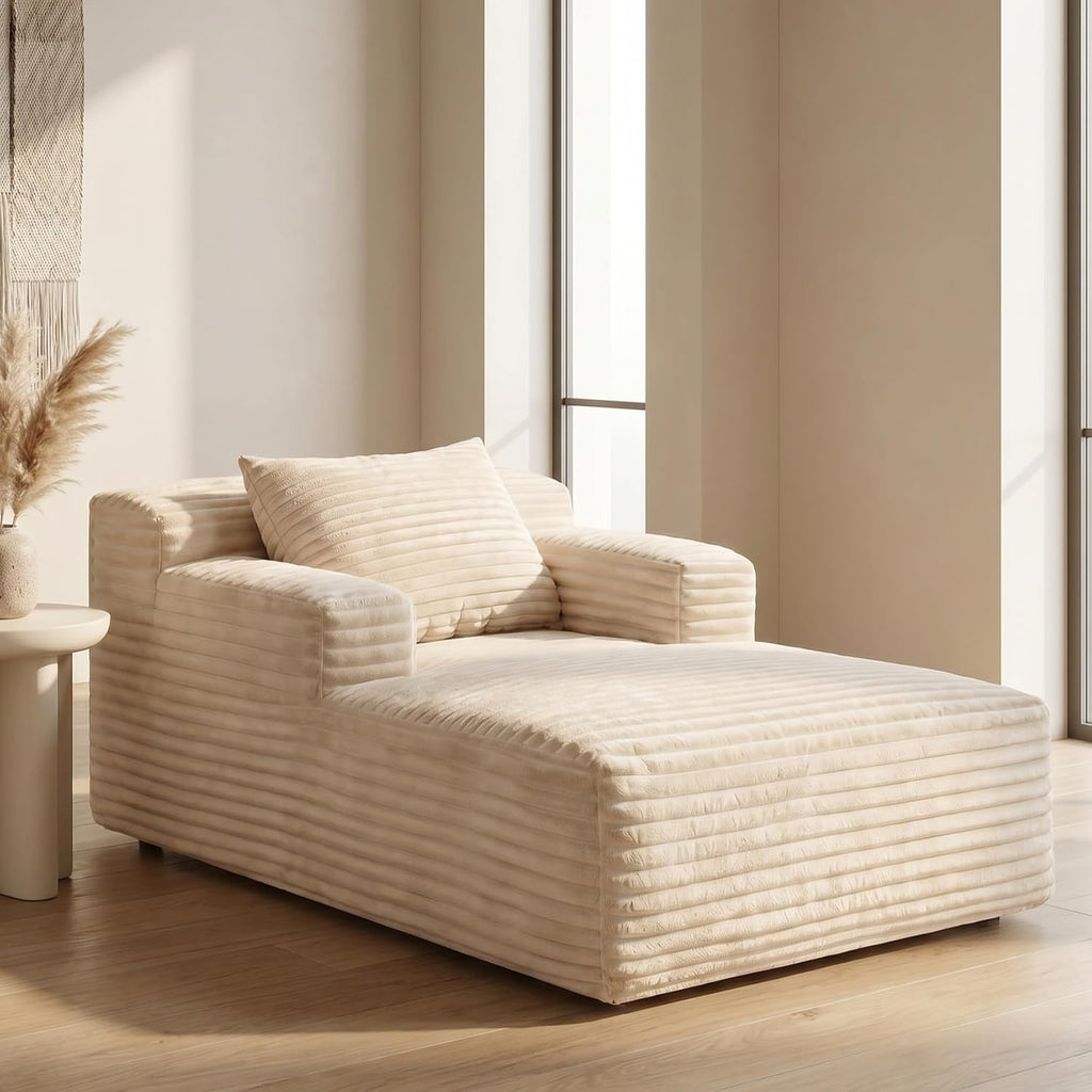 45" Mini Boneless Chaise Lounge, Corduroy Sofa Bed, Beige