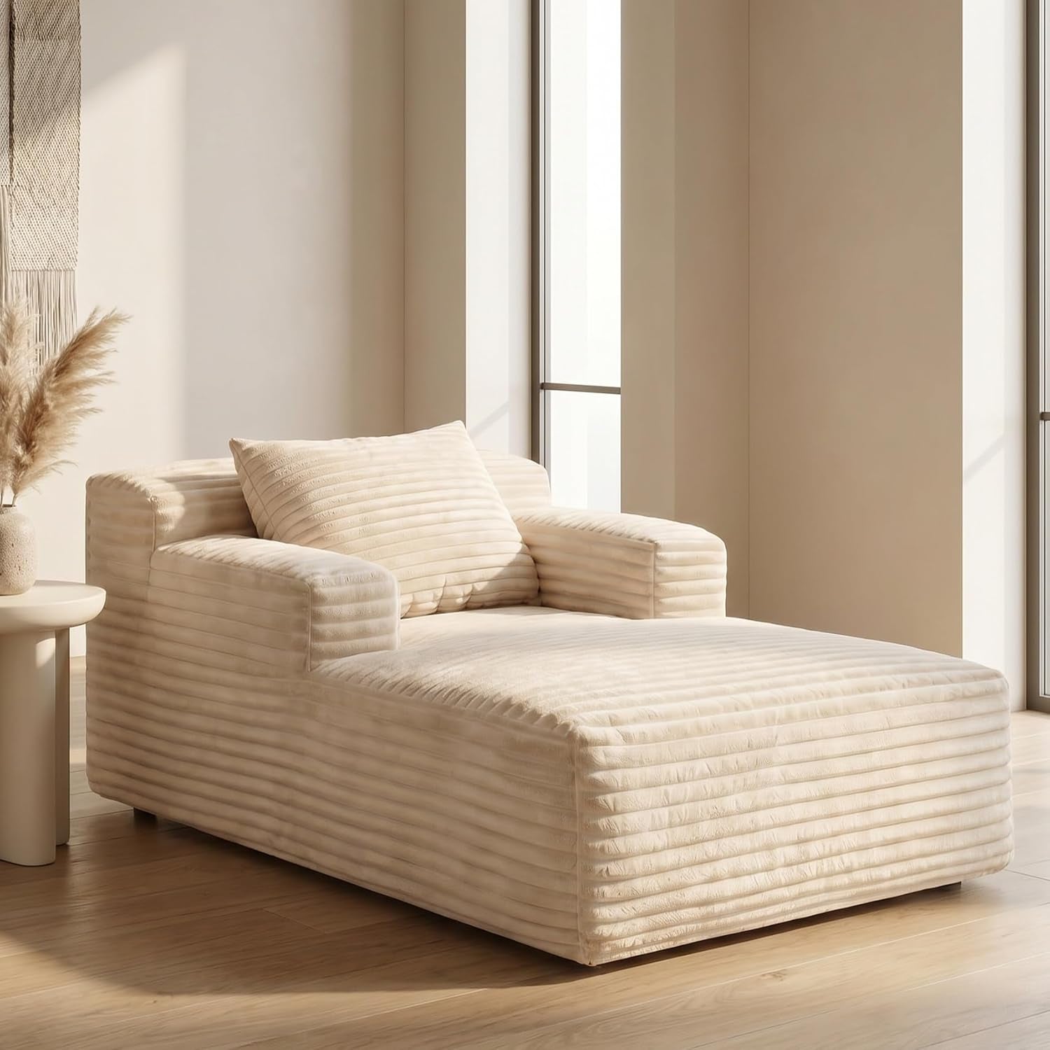 45" Mini Boneless Chaise Lounge, Corduroy Sofa Bed, Beige